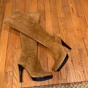 Stuart Weitzman - Knee High Suede Platform Boots - Camel